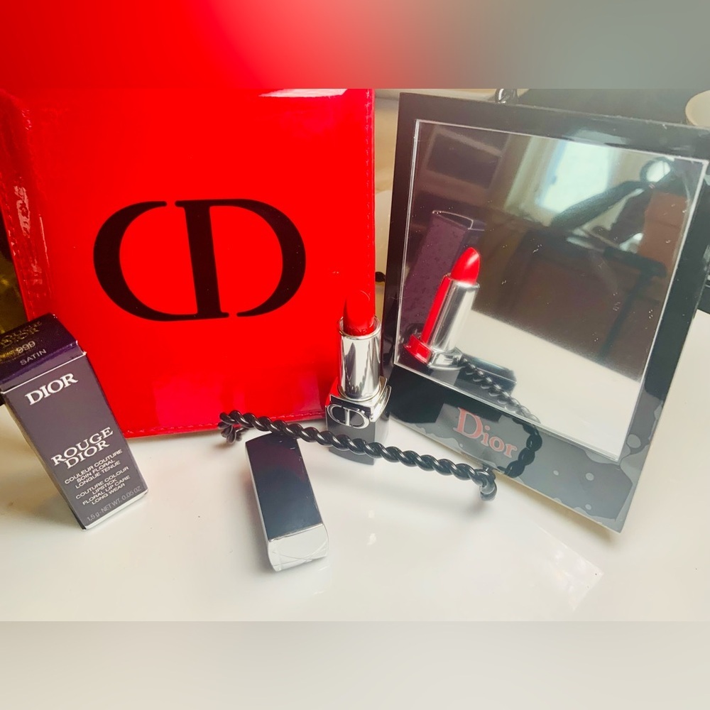 “HostPick” Dior Beaute Mirror Red/Black Pouch and lipstick-Limited Edition  NEW